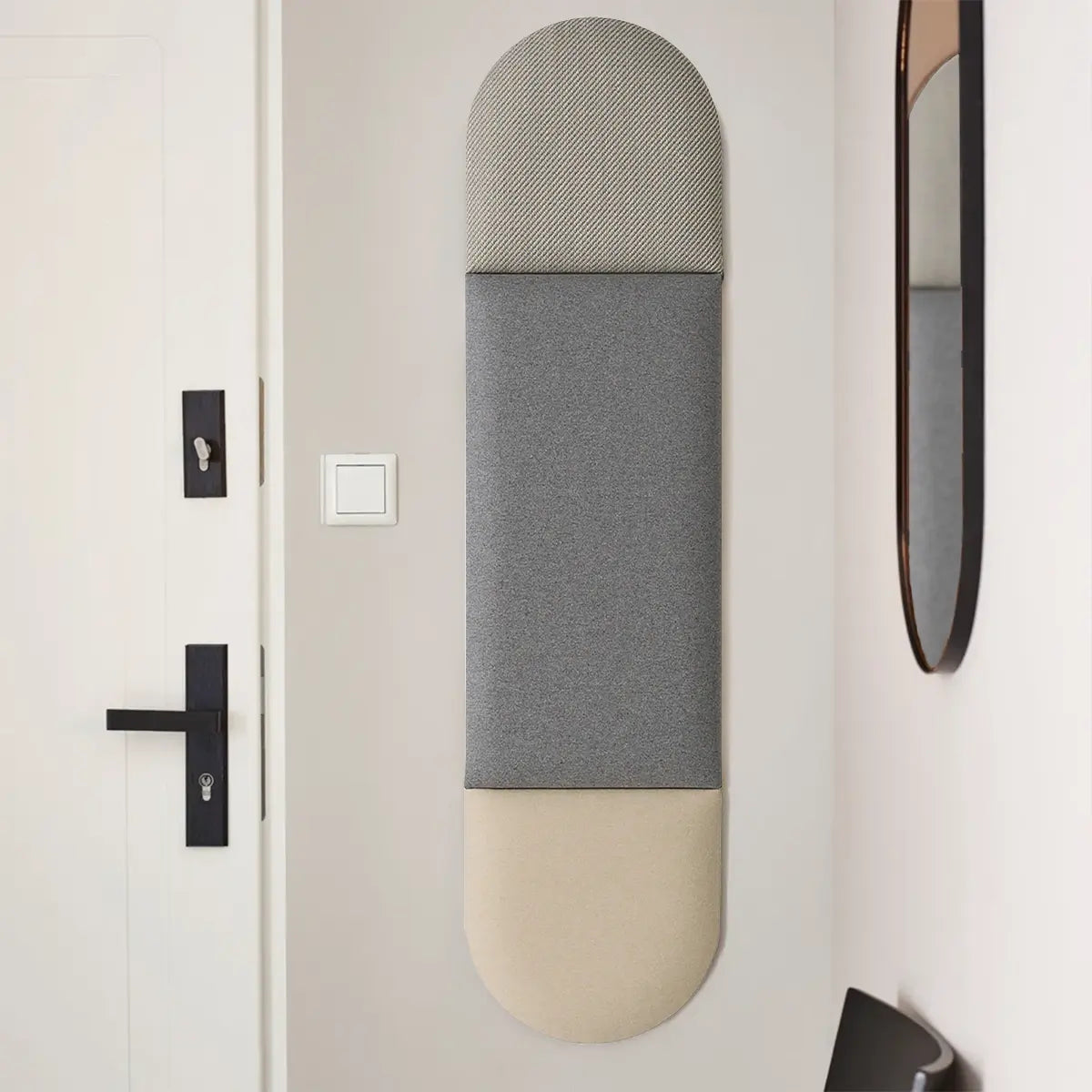 Padded Wall Panels Set 4 Grey on white wall with mirror Decormania UK